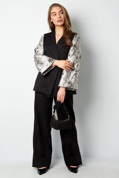 Schwarzer Blazer mit Jacquard-Ärmeln - Grau h5 Bild4